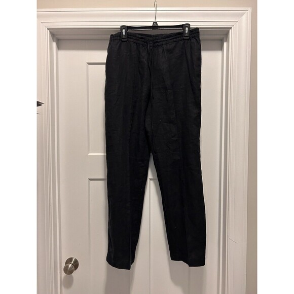 Jones New York Black 100% Linen Pants Size Medium Wide Leg Elastic Waist Pockets - Picture 6 of 6